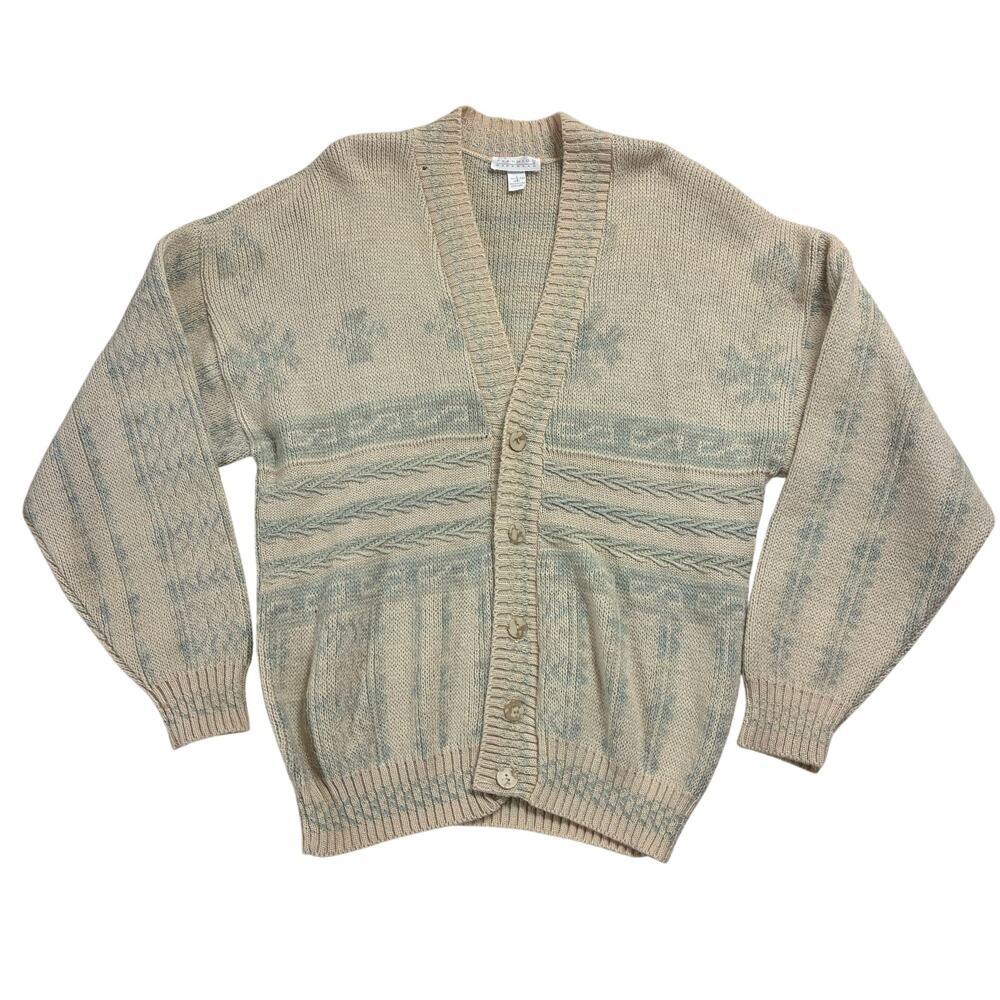 Vintage Cardigan Mens XL Cream Nordic Button Front Wool Blend Sweater Reunion